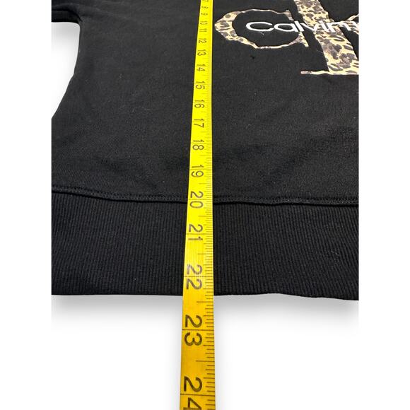 Calvin Klein Black Sweater w/ Leopard CK Logo Sweatshirt Size Medium - Picture 8 of 9